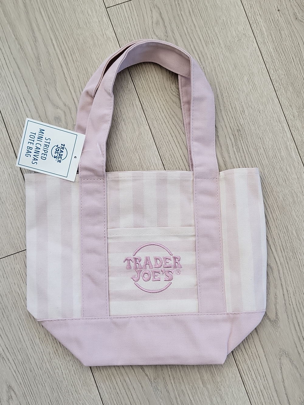 Trader Joes Pink Striped Mini Canvas Tote Bag